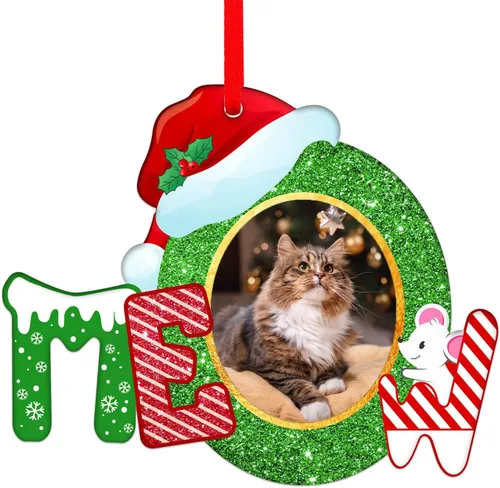 Whatsign Adornos de marco de fotos de gatos, decoración de recuerdo colgante de Navidad para árbol de Navidad, adornos personalizados para gatos,