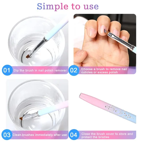 Miniatura 4 de Juego de 5 pinceles de limpieza de esmalte de uñas, cepillo removedor de esmalte de uñas con cepillo delineador de uñas, cepillo profesional