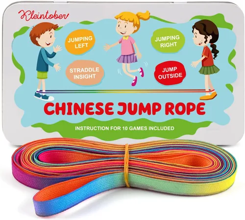 Kleintober | Cuerda de Saltar China | Goma para Torcer | Gummitwist | Juguetes para Interior y Exterior | Cuerda Elástica para Niños | con