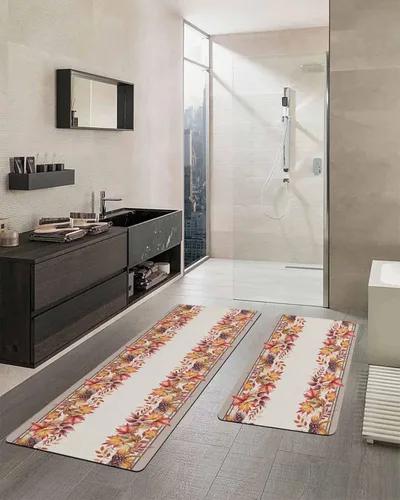 Miniatura 2 de Tapete de baño con hojas bohemias para bañera, antideslizante, de secado rápido y absorbente, de tierra de diatomeas, para fregadero de cocina
