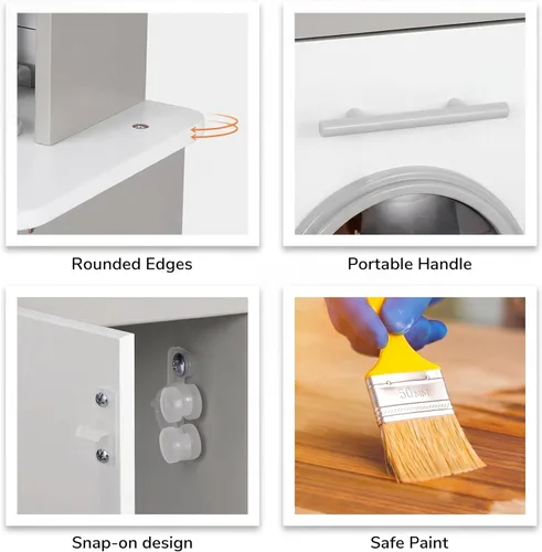 Miniatura 7 de MAMIZO Cocina de juego para niños, cocina de juguete de chef de madera de simulación con lavadora, dispensador de agua, estufa, sonido y luz reales