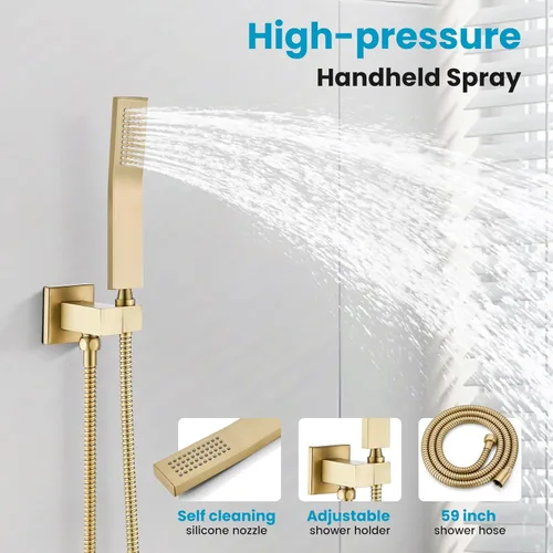 Miniatura 4 de gotonovo Sistema de ducha de lluvia para baño, juego de cabezal y mango de ducha de lluvia montado en la pared, conjunto completo combinado de latón