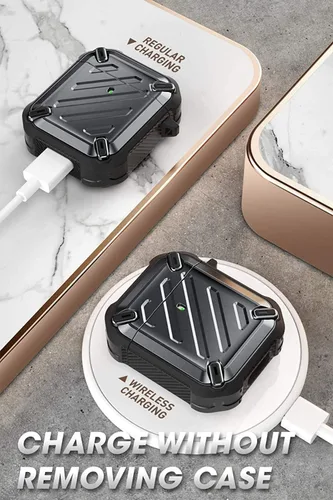 Miniatura 6 de SUPCASE Unicorn Beetle Pro Series - Funda diseñada para Airpods 1 y 2, funda protectora resistente de cuerpo completo con mosquetón para Apple Negro