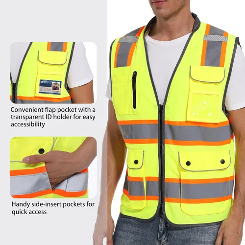 Miniatura 2 de ArcRidge Chaleco de seguridad reflectante para hombres y mujeres, chaleco de construcción de alta visibilidad, tiras reflectantes de doble tono