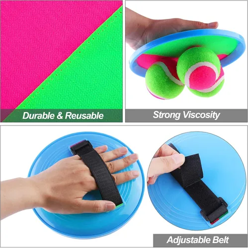 Miniatura 3 de Aneco Juego de palas de disco y pelota de lanzamiento con bolsa de almacenamiento, 6 paletas y 6 pelotas Azul claro/negro/amarillo