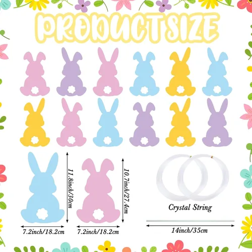 Miniatura 2 de Beeveer 12 letreros de Pascua con estacas para patio al aire libre, conejo, césped, coloridos conejos, decoración de estacas de jardín