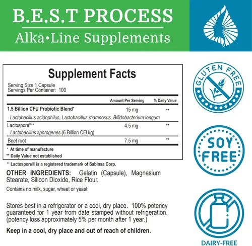 Miniatura 2 de Alkadophilus Best Process Alkaline — Suplemento digestivo probiótico y prebiótico sin refrigeración — 1.5 mil millones de UFC de bacterias buenas