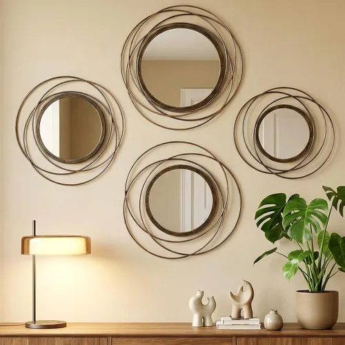Miniatura 8 de Hicarer 4 piezas de espejo circular redondo decorativo moderno anillo de arte de pared espejo de metal montado en la pared para dormitorio, sala