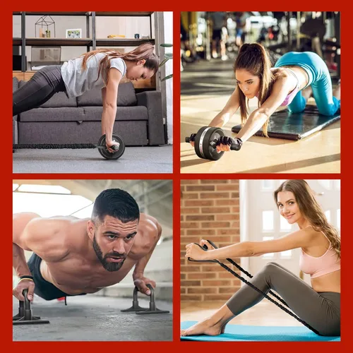 Miniatura 6 de EnterSports Kit de ruedas para abdominales, rueda de ejercicio para entrenamiento de fuerza abdominal con barras para flexiones, bandas de Negro