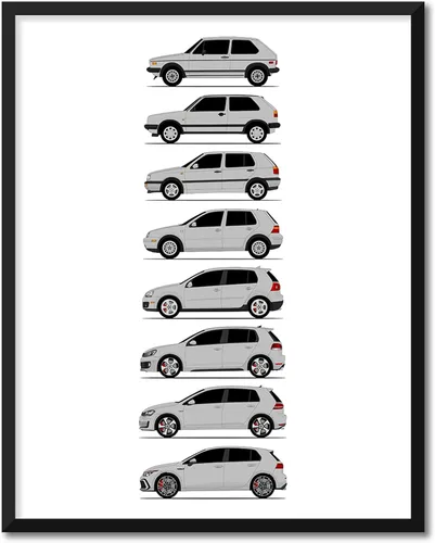 Miniatura 21 de Custom Car Posters Póster hecho a mano compatible con Volkswagen Golf GTI Generations e impresión de VW GTI (modelos de coche: MK1 a MK8)
