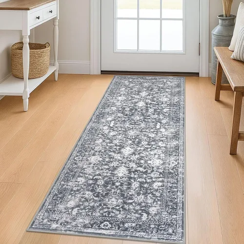 Miniatura 79 de KILOCOCO Alfombra lavable de 2 x 3 para entrada, estampado floral vintage, suave, antideslizante, azul, alfombras de cocina, tapete