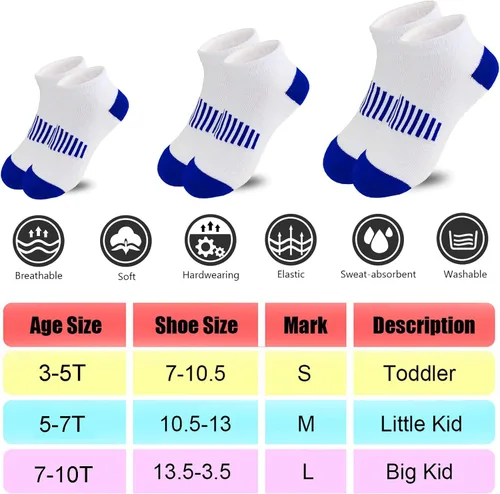 Miniatura 2 de Tsmollyu 12 pares de calcetines de algodón atléticos para niños, calcetines de algodón medio acolchados de corte bajo