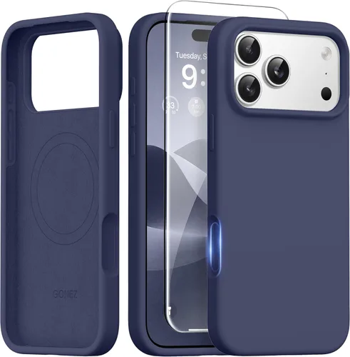Miniatura 128 de GONEZ Funda de silicona para iPhone 14 Pro Max, compatible con MagSafe, con protector de pantalla + protector de lente de cámara, silicona líquida a