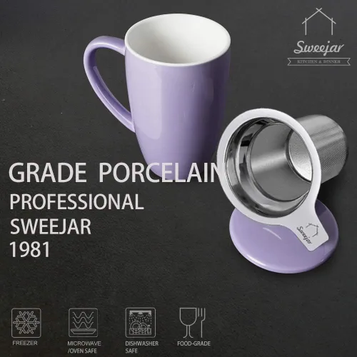 Miniatura 2 de Sweejar Taza infusora de té de porcelana con tapa, taza de té de 16 onzas con coladores para té de hojas sueltas, taza de café apta para microondas