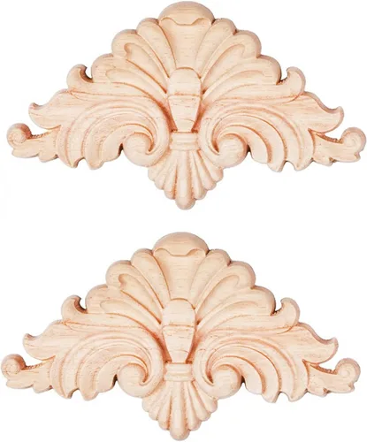 Miniatura 26 de Apliques de madera - Onlays tallados a mano (sin pintar) para puerta, pared, gabinete, chimenea y armario