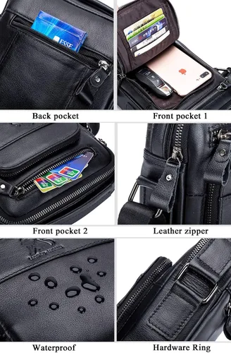 Miniatura 5 de BAIGIO Bolso de mensajero pequeño de cuero genuino para hombre, bolso de hombro para Ipad, bolso cruzado para hombre, bolso de viaje de negocios