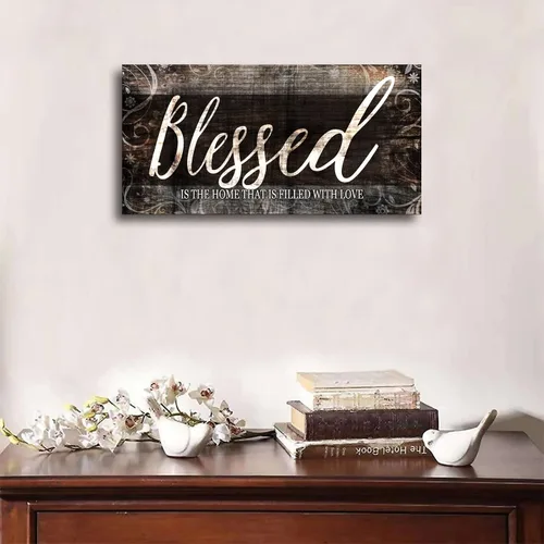 Miniatura 6 de MESESE Arte de pared en lienzo con cita para el hogar bendecido Decoración de pared marrón para sala de estar Blessed is the home Christian Wall