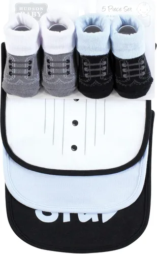 Miniatura 262 de Hudson Baby Conjunto de babero y calcetines unisex de algodón para bebé