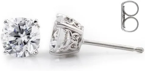 Miniatura 2 de Pendientes de estilo vintage de oro blanco macizo de 14 quilates hechos con circonita cúbica