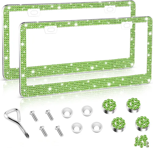 Miniatura 24 de Amiss Marco de matrícula brillante para mujer, 1 paquete de diamantes de imitación hecho a mano de cristal de acero inoxidable de alta calidad, Negro