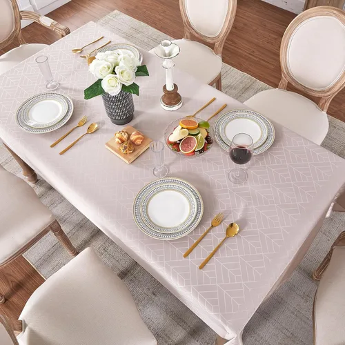 Miniatura 6 de Mantel Rectangular 60 x 84 Pulgadas Geometría Elegante Sedoso Suave Impermeable Lavable Cubierta de Mesa Oblonga para Cocina Comedor Exterior Fiesta