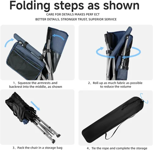 Miniatura 5 de Silla de camping plegable con portavasos y bolsa de almacenamiento, soporte resistente de 400 libras, silla de campamento portátil plegable de gran