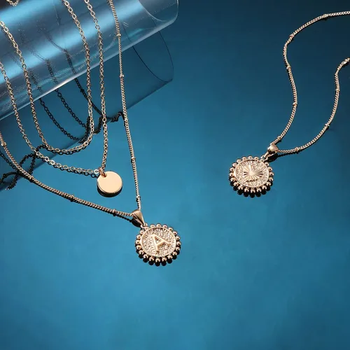 Miniatura 7 de Collares con inicial en capas de oro para mujer, chapado en oro de 14 quilates, gargantilla de disco de capas delicadas, collar hecho a mano