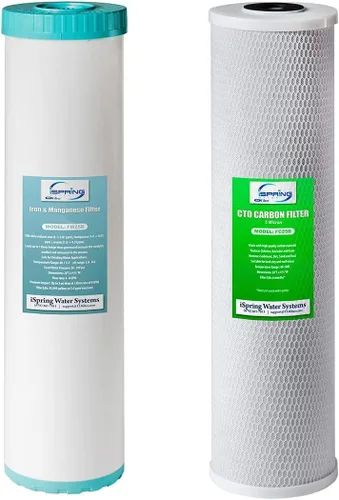 iSpring F2WGB22BM 4.5” x 20” Juego de filtro de agua para toda la casa de 2 etapas, paquete de repuesto con bloque de carbono CTO y cartuchos