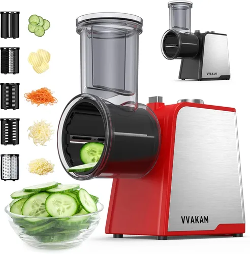 Miniatura 10 de Rallador Eléctrico de Queso, Fabricante de Ensaladas con Motor DC de 300W, Rebanadora Trituradora Eléctrica con 5 Formas Diferentes de Cuchillas