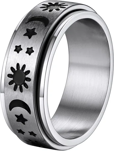 Miniatura 28 de Supcare Anillo giratorio para hombre y mujer, diseño nórdico/celta/luna, estrella, anillo giratorio con nombre personalizado, regalos para Navidad