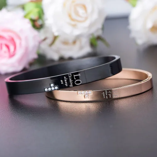 Miniatura 6 de Wolentty Pulseras a juego para él y para ella, de acero inoxidable, para parejas, regalos para hombres y mujeres, Acero inoxidable, Circonita cúbica