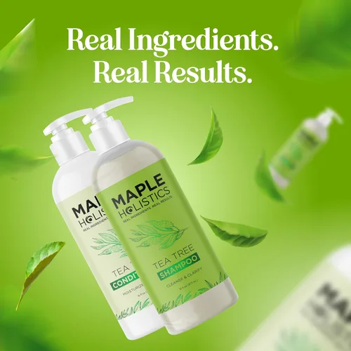 Miniatura 9 de Juego de champú y acondicionador de árbol de té, champú y acondicionador aclarante sin sulfato para el cuidado del cabello graso y el cuero