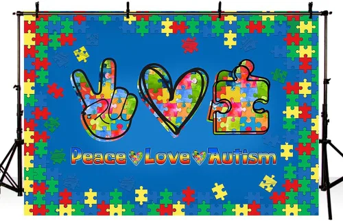 Miniatura 4 de AIBIIN Telón de fondo de cabina de fotos para concienciación sobre el autismo de 7 x 5 pies, apoyo inspirador para el autismo, decoración de abril