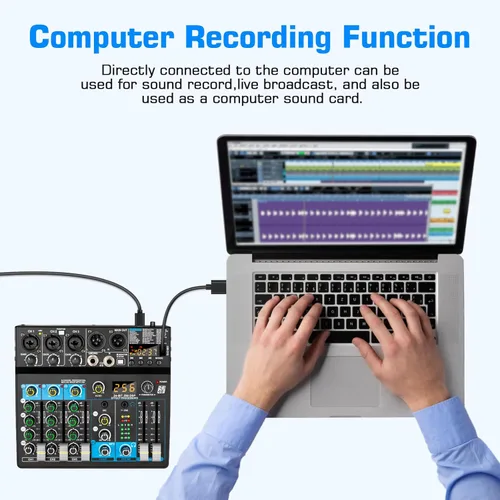 Miniatura 7 de Depusheng Mezclador de audio profesional Digital FX 256-Bit DSP USB Bluetooth MP3 Ordenador DJ Mezclador 5 Canales Interfaz de entrada con 48V