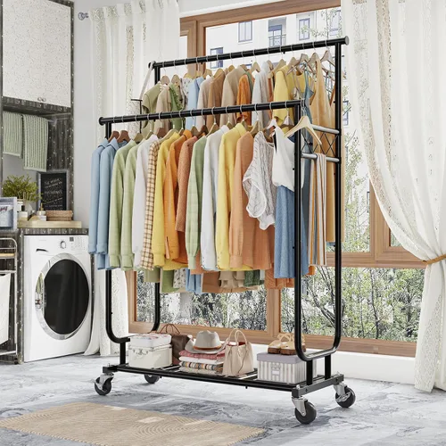 Miniatura 2 de Estante para ropa Ekisemio con capacidad de carga de 450LBS, estante resistente para ropa con ruedas, estantes enrollables para colgar ropa