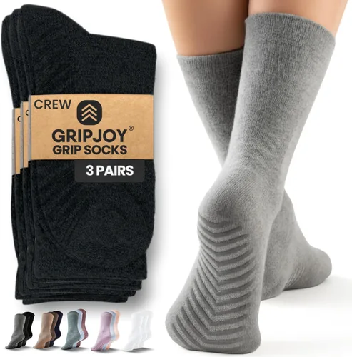 Miniatura 11 de Calcetines Gripjoy de agarre para mujer, antideslizantes, calcetines de agarre para mujer y hombre, para pilates, yoga, hospital, 3 pares, de largo