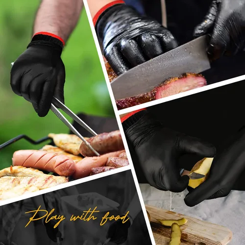 Miniatura 5 de Janmercy 200 guantes desechables de nitrilo para barbacoa con 4 pares de forros de algodón, guantes de limpieza para asar a la parrilla, para carne
