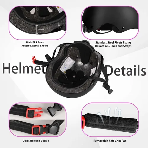 Miniatura 4 de Set de Casco de Bicicleta para Niños, Casco Ajustable para Niños de 3 a 15 Años, para Niños Pequeños, Niños y Niñas, para Varios Deportes, Negro