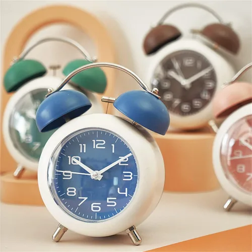 Miniatura 5 de TXY Reloj despertador, reloj analógico de mesa de escritorio de metal de 4 pulgadas, silencioso con luz nocturna para dormitorio, hogar, oficina