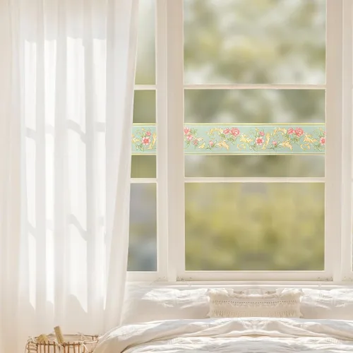 Miniatura 5 de AbaBoorty Borde de Papel Pintado Floral Verde Decor 196"X4.1" De Despegar y Pegar Borde de Pared Impermeable Azulejos Adhesivos Pegatinas de Papel