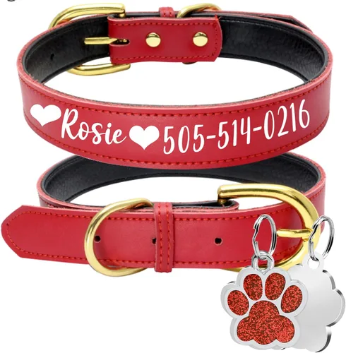 Collares de perro personalizados, collar de perro de transferencia de calor con nombre y número de teléfono, collar de perro de cuero acolchado