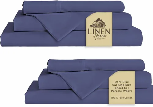 Miniatura 41 de Linen Home Juego de sábanas 100% de percal de algodón, fresco, ligero, sólido, tamaño king, 4 piezas, 1 sábana encimera, 1 sábana ajustable, 07