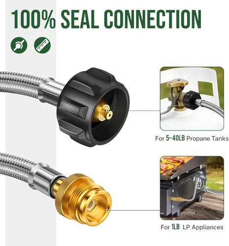 Miniatura 3 de Adaptador de manguera de propano de 5 pies, convertidor de 1 libra a 20 libras para tanques de 5 libras a 40 libras, manguera de gas antimordedura