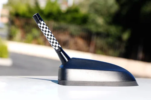Miniatura 3 de iJDMTOY Antena corta a cuadros de 3 pulgadas con tema de tablero de ajedrez blanco/negro compatible con Mini Cooper (todos los modelos) y más otros