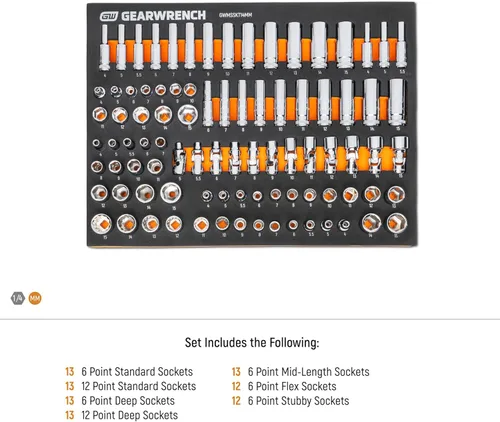 Miniatura 6 de GEARWRENCH Juego de dados métricos Drive Master de 89 piezas de 1/4" en bandeja de almacenamiento de espuma - GWMSSKT14MM