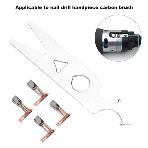 Miniatura 2 de Herramientas de manicura para taladro de uñas, 2 pares de llaves de cepillo de carbono, juego de taladro de uñas, pieza de mano, pieza de repuesto