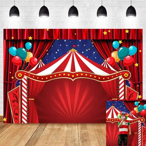 Cortina roja de estrellas para fotografía de recién nacidos, suministros de vinilo de 7 x 5 pies, gran parte superior de circo, carnaval, fiesta de