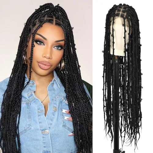 Miniatura 9 de Lexqui Pelucas trenzadas de encaje completo HD de 360° para mujer, pelucas trenzadas sin nudos, peluca trenzada de caja de mariposa con cabello