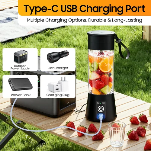Miniatura 8 de Licuadora portátil para batidos y batidos – Licuadora personal mejorada 2025 USB-C recargable, vaso exprimidor de viaje sin BPA, alta velocidad
