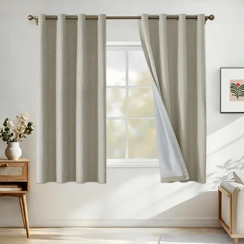 Miniatura 32 de Cortinas de lino 100% opacas para dormitorio, cortinas opacas de 45 pulgadas de largo, cortinas de oscurecimiento de habitación para sala de estar